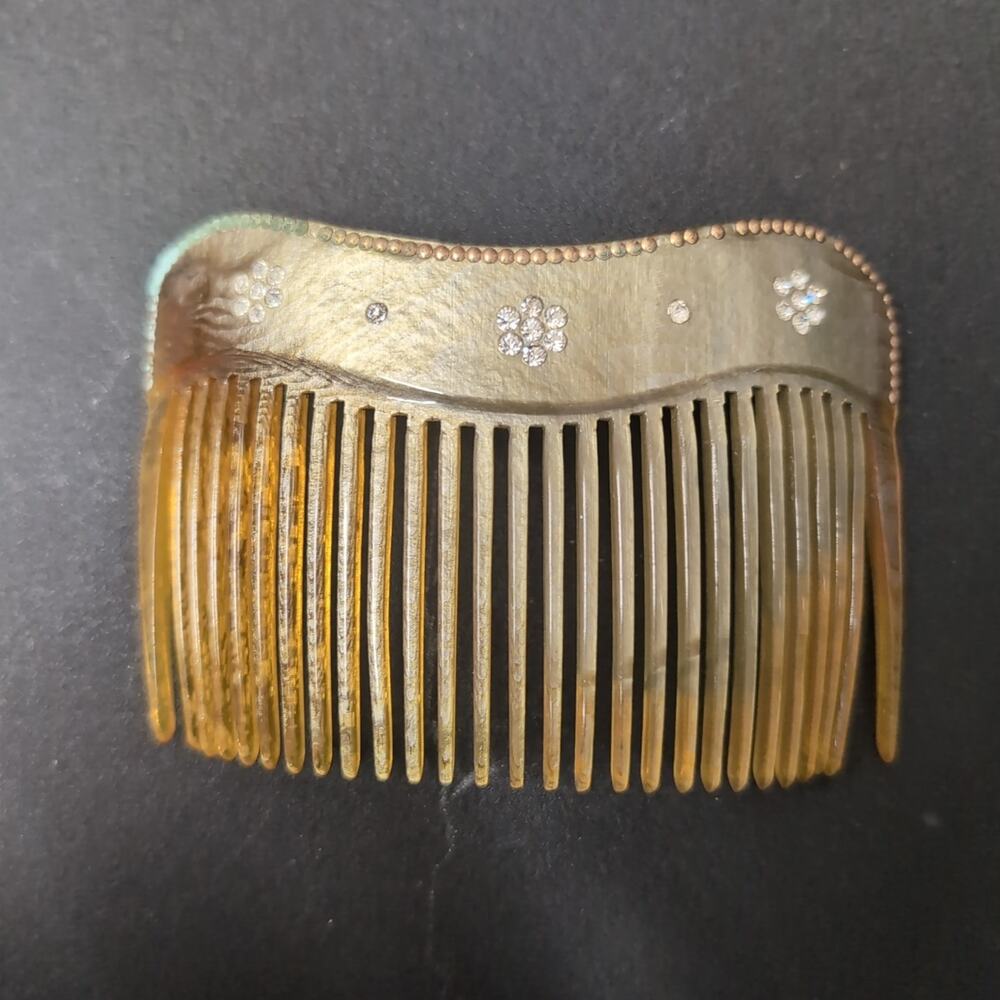 Antique Tortoise Shell Stone Set Horn Comb